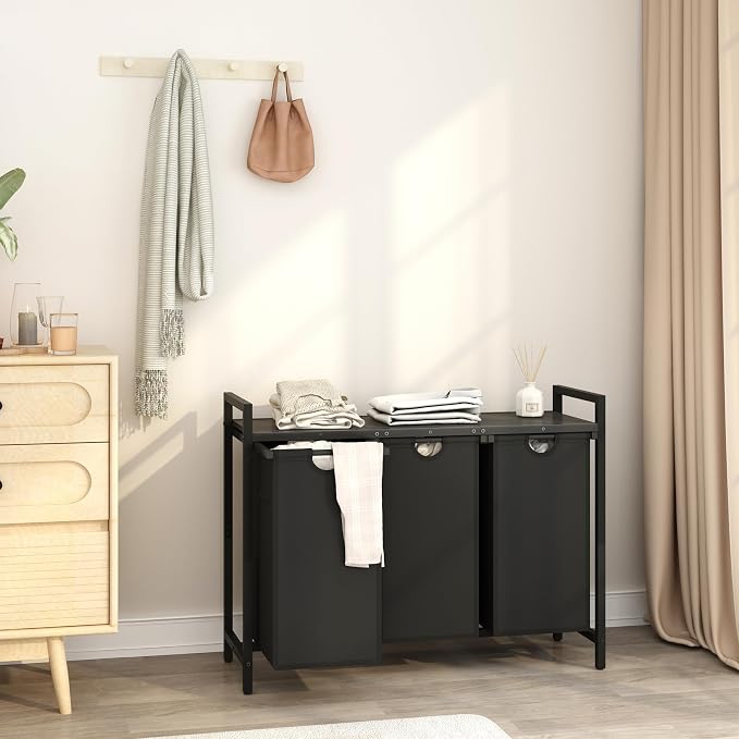 Laundry Hamper, Two -Color 3 Section Laundry Basket - Image 5