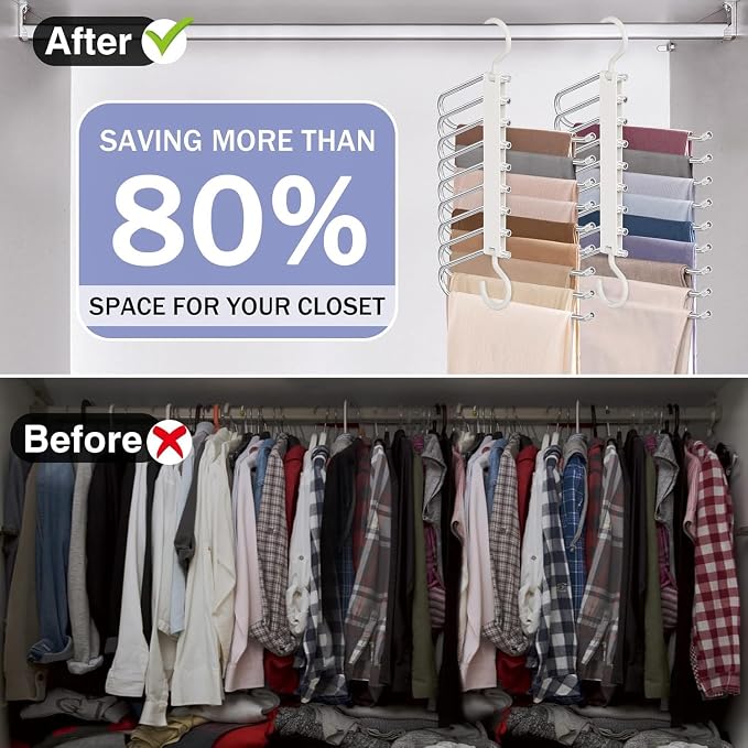 Upgrade 9 Layers Pants Hangers Space Saving, 4 Pack Pant Hangers Organizer - Image 3