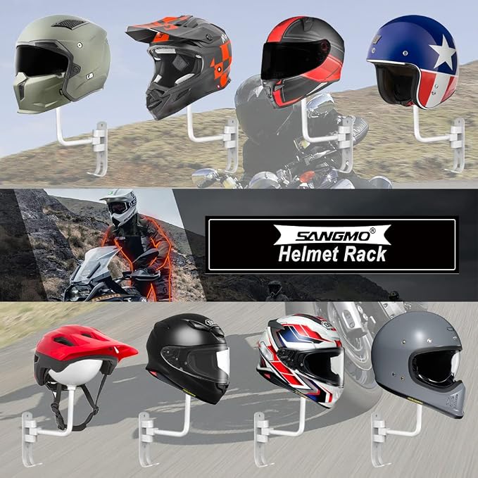 SNAGMO White 180° Motorcycle Helmet Rack, Rotation Metal Helmet Holder Wall - Image 3