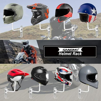 SNAGMO White 180° Motorcycle Helmet Rack, Rotation Metal Helmet Holder Wall - Image 3