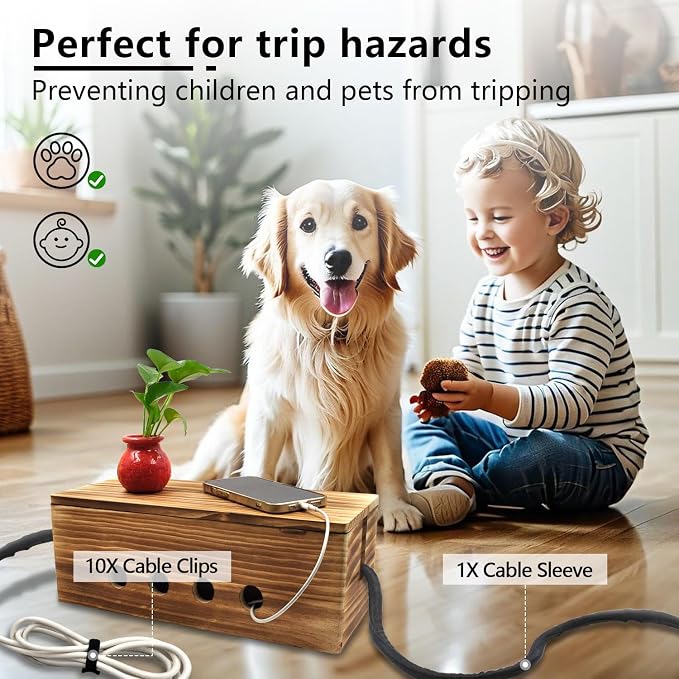 Large Cable Management Box, Wood Cord Hider Box & Organizer - Image 4