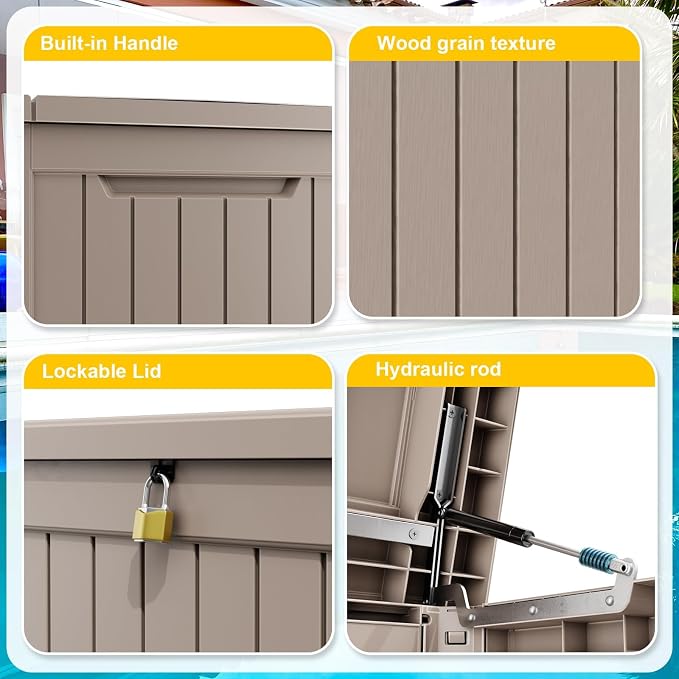 280 Gallon Resin Deck Box, Lockable Outdoor Storage Box - Image 5