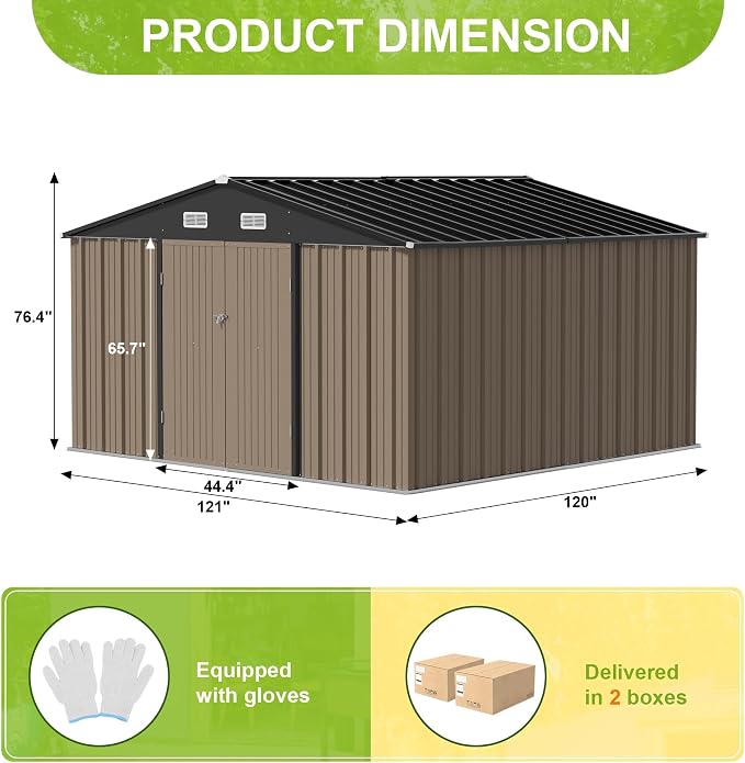 JUMMICO 10 x 10 FT Outdoor Storage Shed, Large Metal Garden Shed & Tool Sheds - Image 5