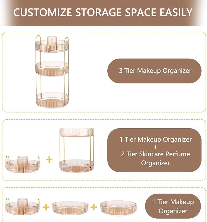 360 Rotating Makeup Organizer for Vanity 2 Tier Lazy Susan Bathroom Countertop - Image 7