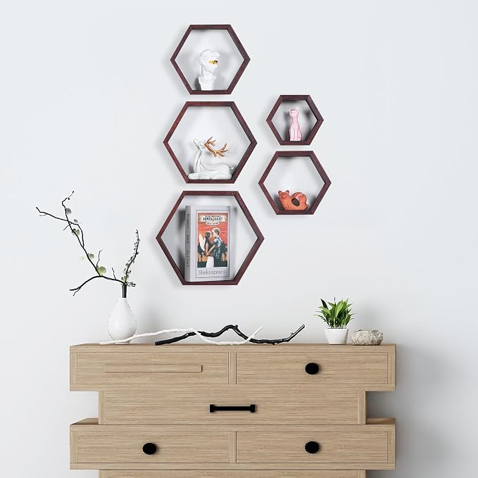Hexagon Shelves, Floating Wall Shelf, Honeycomb Octagon Cube Shelves Wood | - Image 6