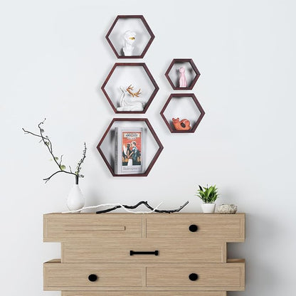 Hexagon Shelves, Floating Wall Shelf, Honeycomb Octagon Cube Shelves Wood | - Image 6