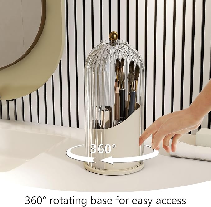 Makeup Brush Holder with Dustproof Cover 360 Rotating Makeup Brush Organizer - Image 4
