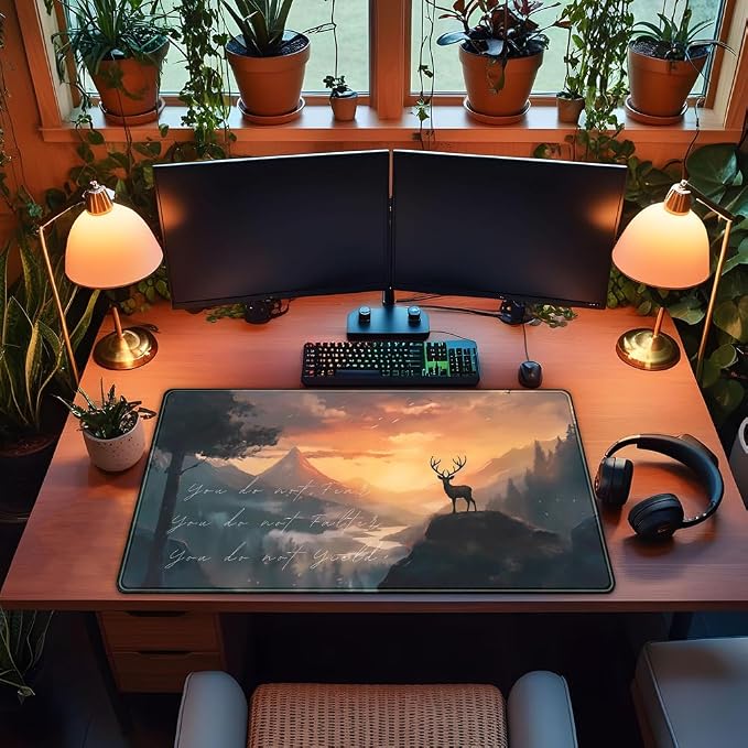 Misty Forest Desk Pad Mat Anime Mouse Pad Gaming Playmat, Large Mouse Pad Deer - Image 4
