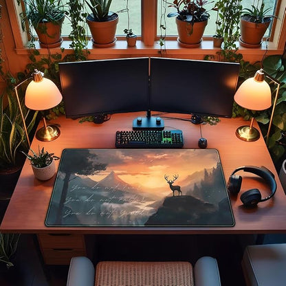 Misty Forest Desk Pad Mat Anime Mouse Pad Gaming Playmat, Large Mouse Pad Deer - Image 4