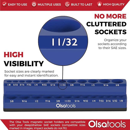 Olsa Tools Magnetic Socket Organizer | 1/4-inch drive | SAE BLUE | Holds 26 - Image 2