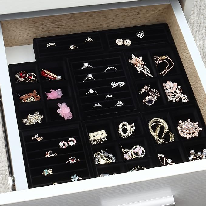 DesignSter Small Jewelry Tray-Ring Organizer 2PCS Premium Velvet Rings Earrings - Image 8