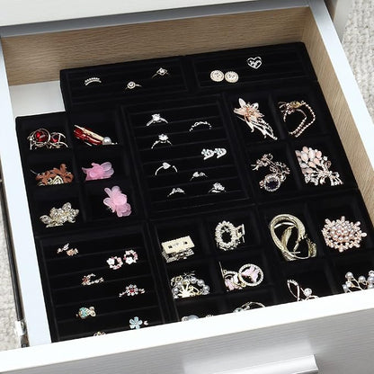 DesignSter Small Jewelry Tray-Ring Organizer 2PCS Premium Velvet Rings Earrings - Image 8