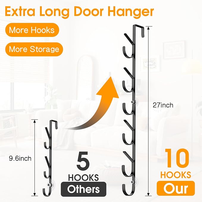 LUCYCAZ Over The Door Hooks, Purse Storage Organizer, Fits Doors 1 3/4" Black | - Image 3