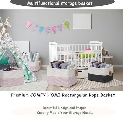 COMFY-HOMI 3PACK Cotton Rope Square baske - Image 5