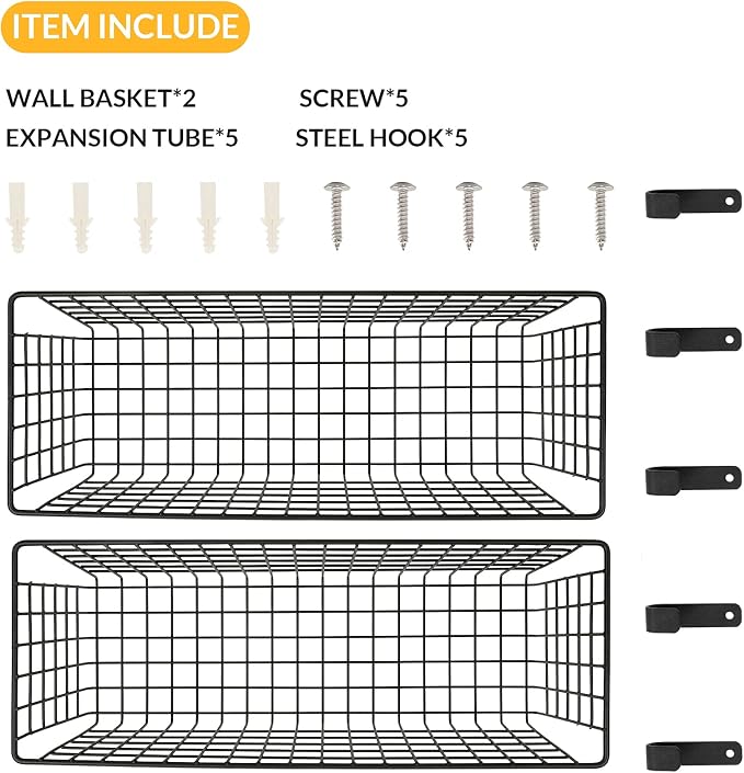 2 Sets Black Extra Large Hanging Wall Basket - Image 4