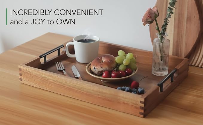 Joy&Grace Ottoman Tray for Living Room, Large Acacia Wooden Serving Tray - Image 6