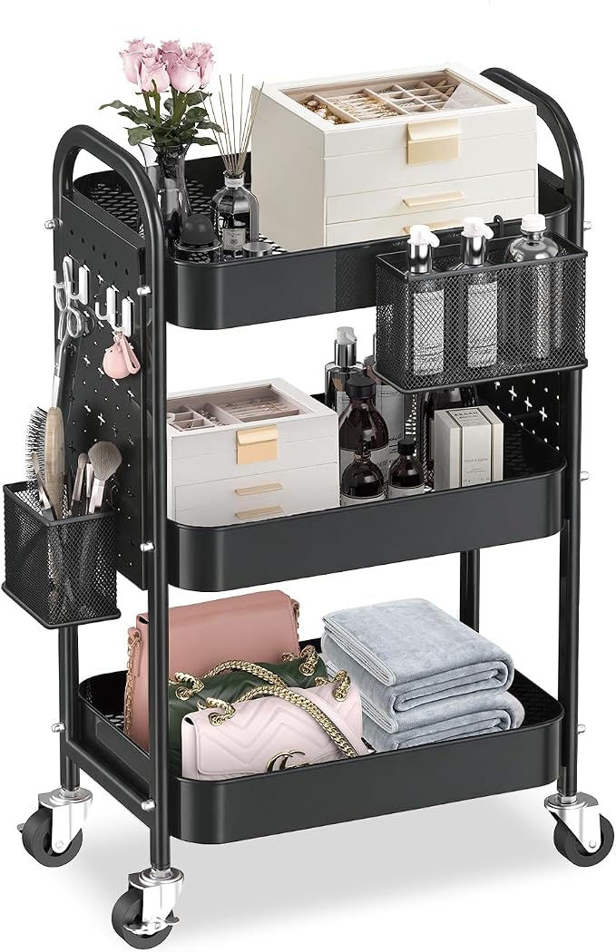 ALVOROG 3 Tier Metal Rolling Utility Cart by ALVOROG