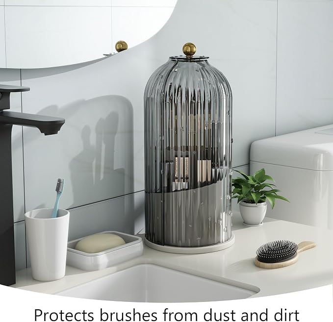 Makeup Brush Holder with Dustproof Cover 360 Rotating Makeup Brush Organizer - Image 2