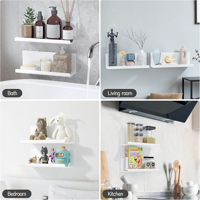 PAVSTINE Acrylic Wall Floating Shelves Set of 2, Wall Shelves White 12 Inch - Image 6