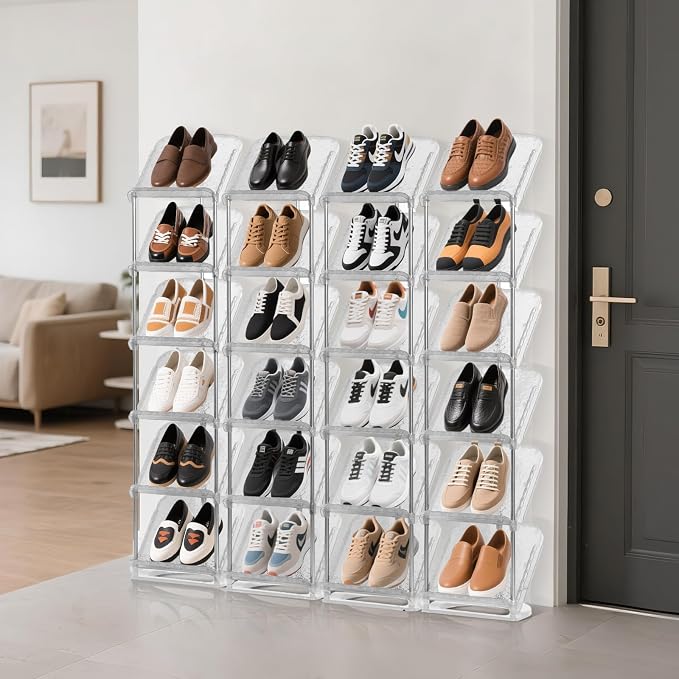 SMILHELTD Vertical Shoe Rack 8 Tiers – Narrow Space Saving Clear Sneaker Storage - Image 2