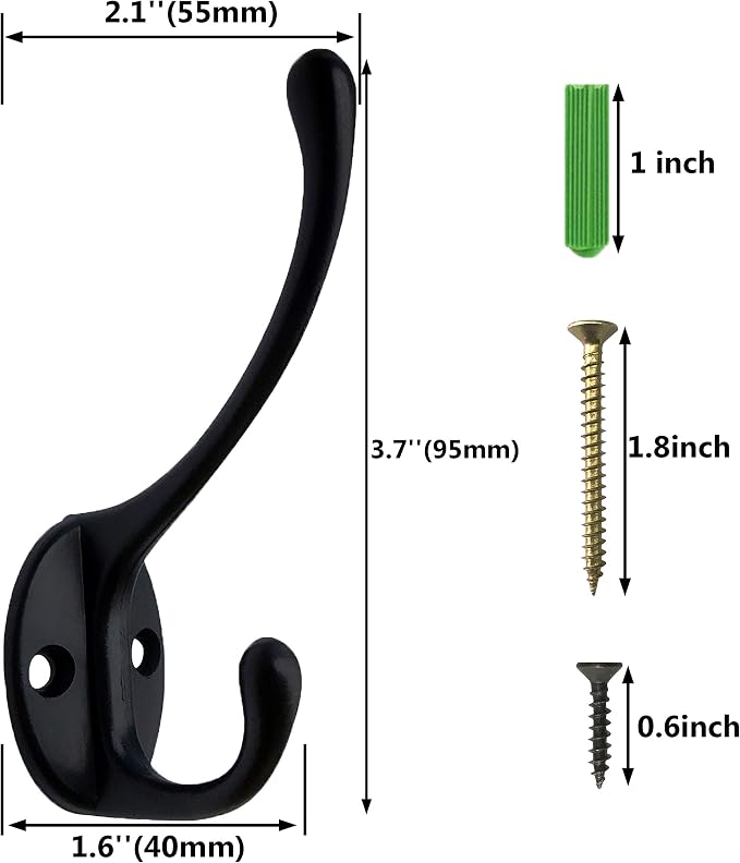IBosins Wall Mounted Coat Rack, Entryway Hanging, Metal Wood Rack - Image 4