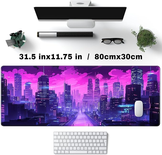 Desk Pad Cyberpunk Purple Desk Mat City Skyline Gaming Extended Mouse Pad Big - Image 4
