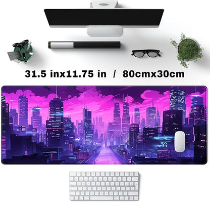Desk Pad Cyberpunk Purple Desk Mat City Skyline Gaming Extended Mouse Pad Big - Image 4