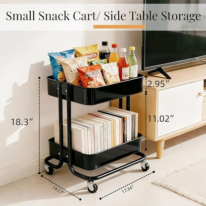 2 Tier Cart with Wheels Heavy Duty Metal Rolling Storage Cart - Image 5