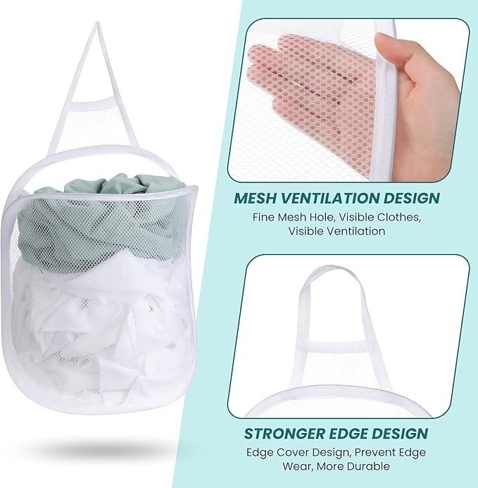 3 Pieces Hanging Laundry Hamper Laundry Bag to Hang Foldable Mesh Hamper Dirty - Image 3