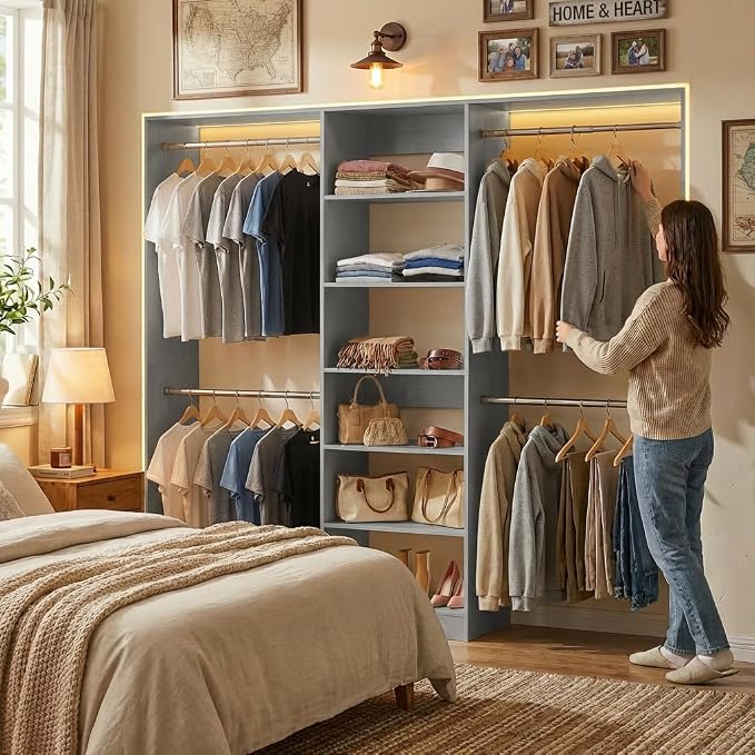 Homieasy Closet System, 4.5-11.5 Ft Expandable Closet Organizer, Walk-in Wood - Image 2
