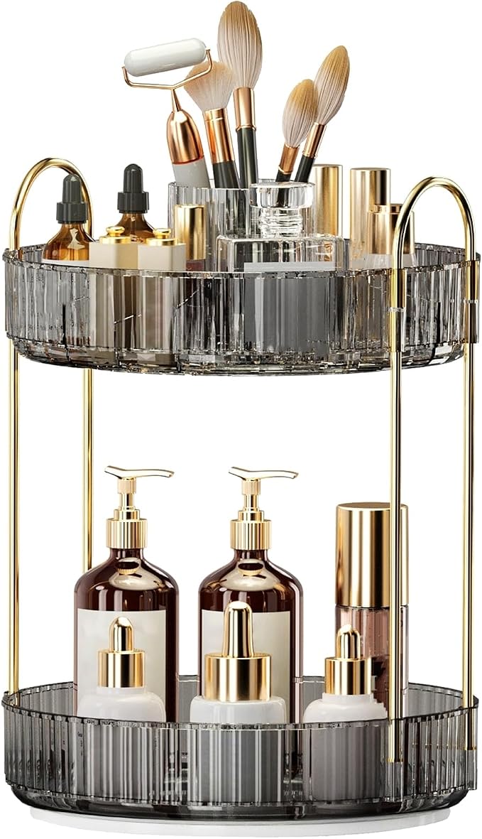 360° Rotating Makeup Organizer, Large-Capacity Skincare Make Up Storage 2 Tier by Oifecsie