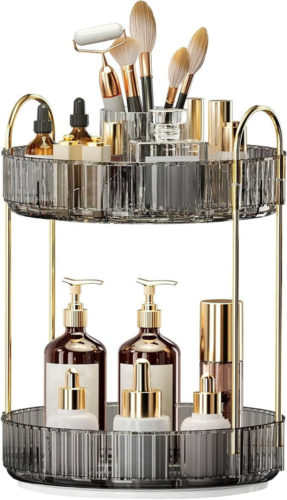 360° Rotating Makeup Organizer, Large-Capacity Skincare Make Up Storage 2 Tier by Oifecsie