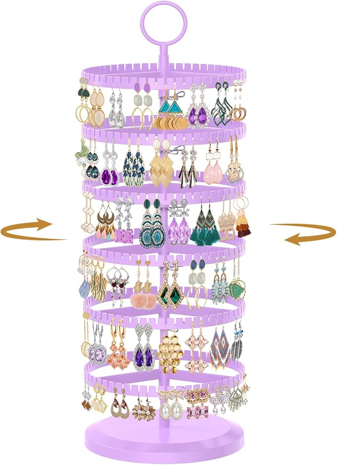 MODOWEY Rotating Earring Holder Organizer Adjustable Display, 6 Tier Purple | by MODOWEY