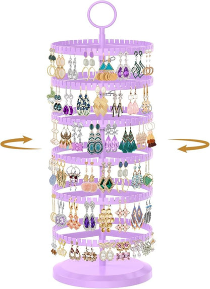 MODOWEY Rotating Earring Holder Organizer Adjustable Display, 6 Tier Purple | by MODOWEY