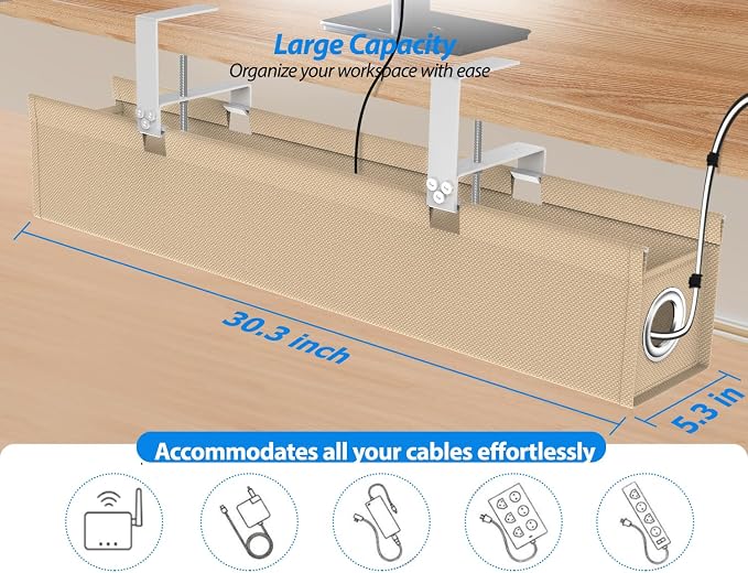 Under Desk Cable Management Tray, 60LBS Capacity, No Drill Installation - Image 3