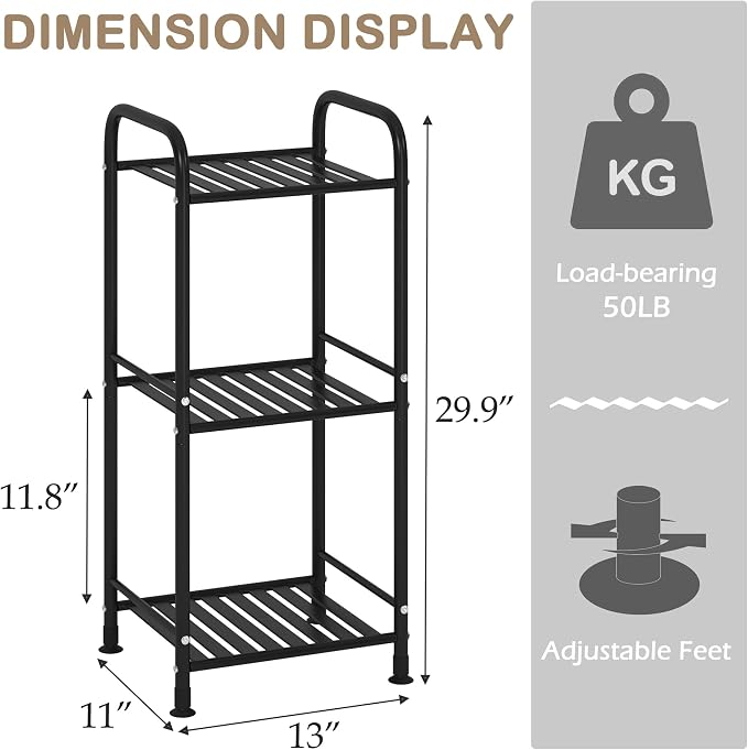 JSB 3 Tier Narrow Bathroom Shelving Unit, Kitchen Storage Rack Organizer Metal - Image 2