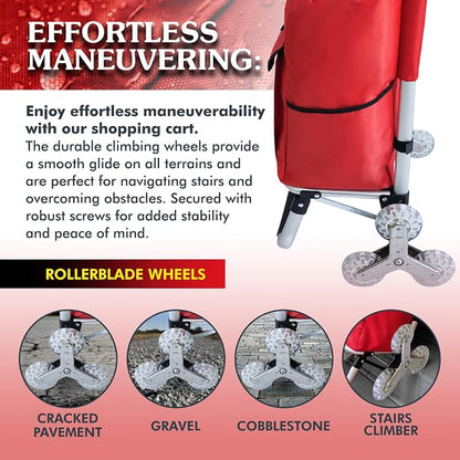 Ultra-Lightweight Foldable Stair-Climbing Red Shopping Cart - 42L Capacity - Image 4