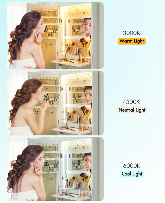 LUXFURNI Mirror Jewelry Cabinet Wall Mounted - Image 6