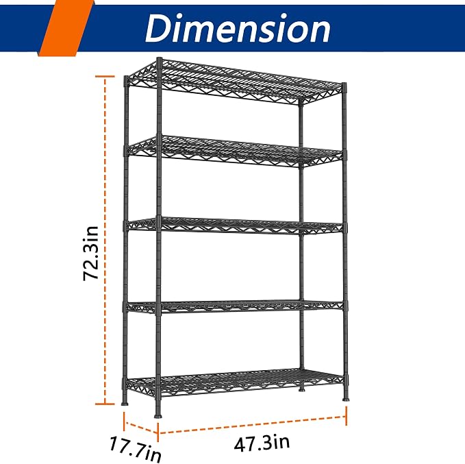 REGILLER 5-Wire Shelving Metal Storage Rack Adjustable Shelves, 17.7" D×47.3" - Image 3