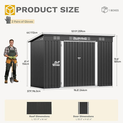 DWVO 9' x 4' Outdoor Storage Shed, Lockable Double Doors, Sloped Roof, - Image 8