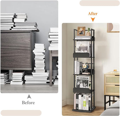 Bikoney Rotating Bookshelf, 360 Display Spinning Bookshelf Tower, 5-Tier Narrow - Image 7