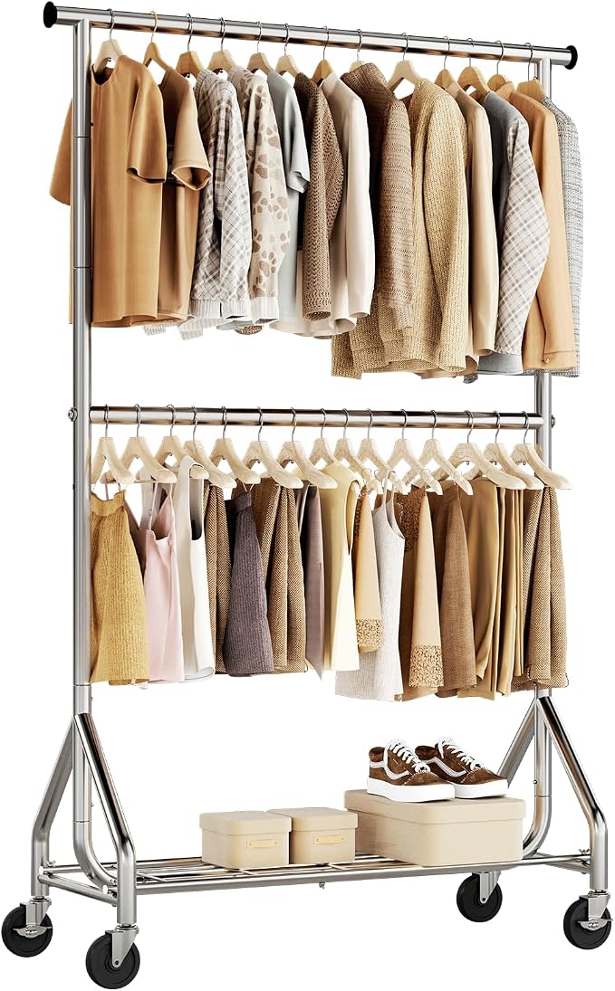 HYSEYY Heavy Duty Clothes Rack, Double Rod Clothing Rack by HYSEYY