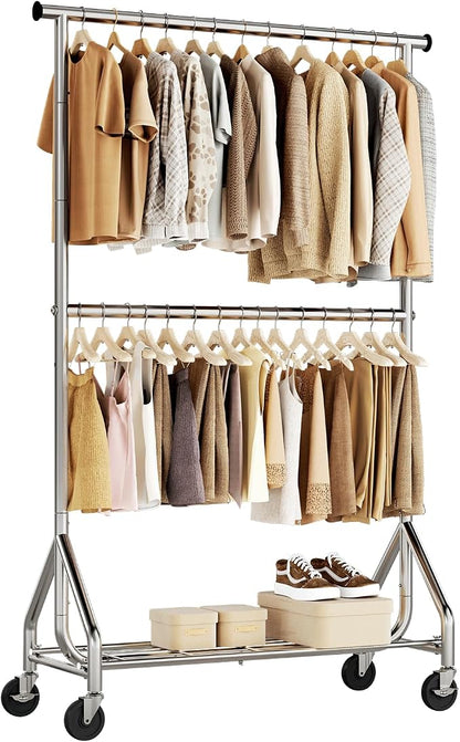 HYSEYY Heavy Duty Clothes Rack, Double Rod Clothing Rack by HYSEYY