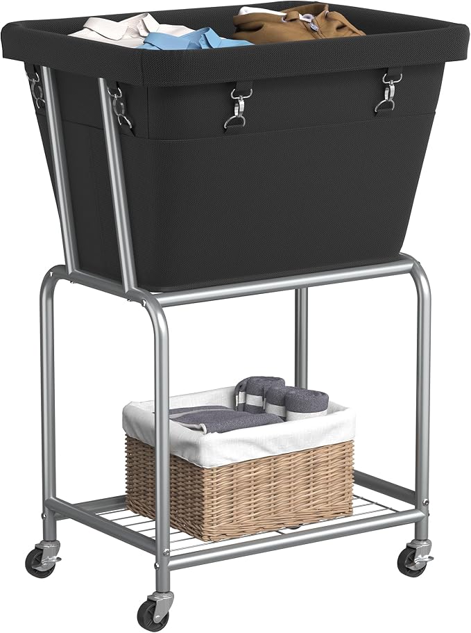 ELYKEN Laundry Cart with Wheels, Rolling Laundry Hamper with Removable Bag and by ELYKEN