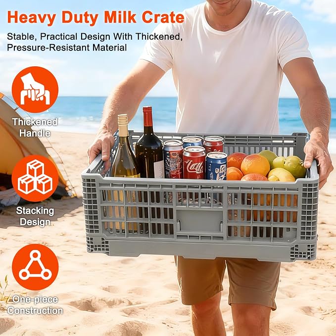Collapsible Milk Crates for Storage, 52L Storage Crates, Heavy Duty Milk Crate - Image 5