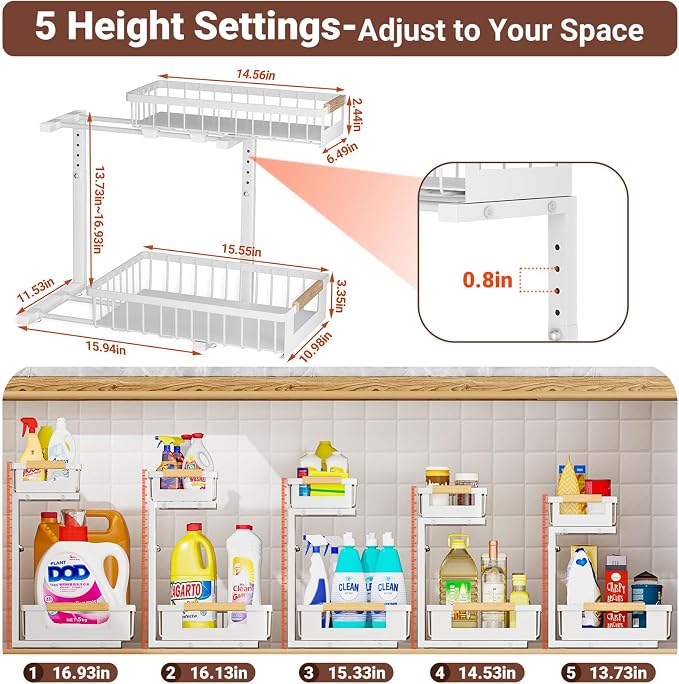 Under Sink Organizer, 2 Tier Pull Out Cabinet Organizer - Image 3