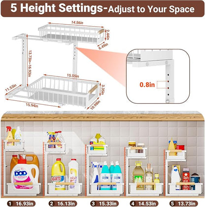 2 Pack Under Sink Organizer, 2 Tier Pull Out Cabinet Organizer - Image 2
