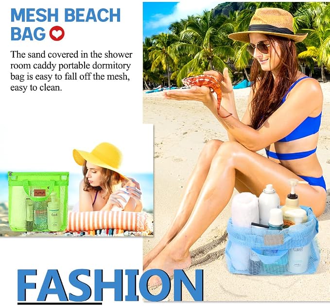 3 Pcs Portable Mesh Shower Caddy Tote, Quick Dry Tote Bag Mesh Beach Bags - Image 5