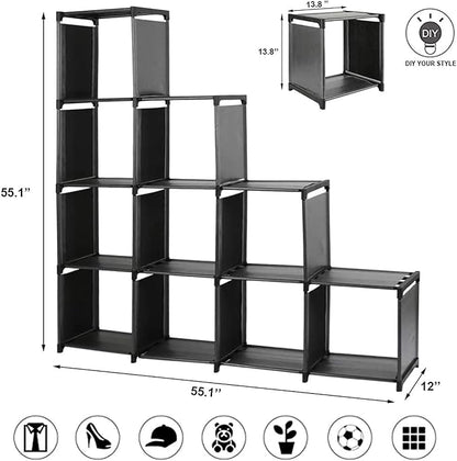 10-Cube Storage Organizer Rack, Staircase Organizer Modular Bookcase, DIY - Image 3