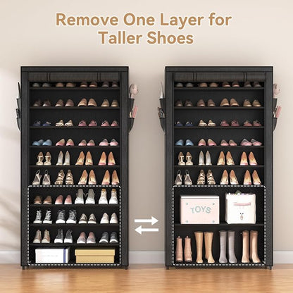 ROJASOP 10 Tier Shoe Rack with Covers, Large Capacity Stackable Tall Shoe Shelf - Image 7
